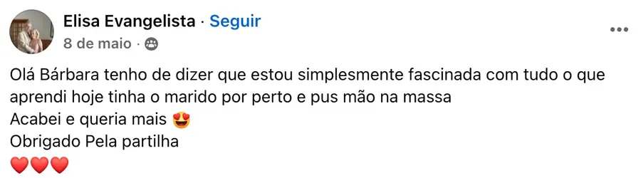Mensagem de Elisa Evangelista sobre o curso