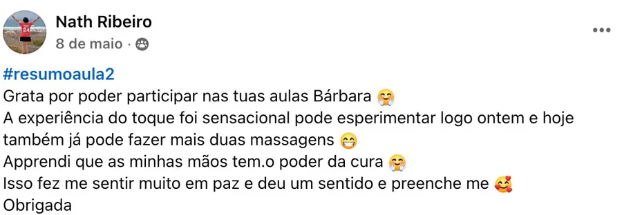 Mensagem de Nath Ribeiro sobre o curso